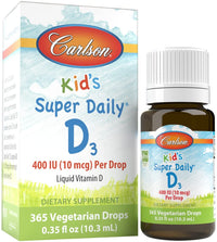 Thumbnail for Carlson - Kid's Super Daily D3, Vitamin D Drops for Kids, 400 IU per drop, 1-Year Supply, Heart & Immune Health, Vegetarian, Liquid Vitamin D Drops, Unflavored, 365 drops