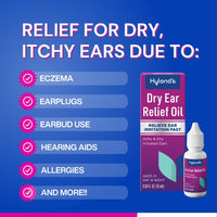 Thumbnail for Hyland's Dry Ear Relief Oil, Relieve Ear Irritation Fast, for Itchy and Dry Irritated Ears, Ages 2 and up, Day and Night Drops, 0.5 Ounce