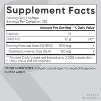 Thumbnail for Sports Research Evening Primrose Oil (1300mg) Cold-Pressed with No fillers or Artificial Ingredients, Non-GMO Tested - Gluten and Soy Free (120 Liquid Softgels)