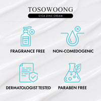 Thumbnail for TOSOWOONG SOS Repair CICA Clinic Zinc Cream, 100,000ppm Zinc Oxide, Heal, Soothe Acne, Redness, Rosacea Treatment, Skin Barrier Repair, Moisture, Non-Comedogenic, Korean Skin care, 50g, 1.76 oz.
