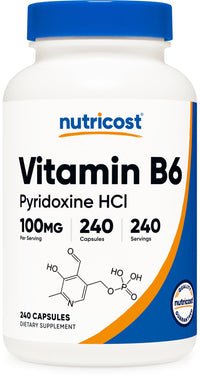 Thumbnail for Nutricost Vitamin B6 (Pyridoxine HCl) 100mg, 240 Capsules
