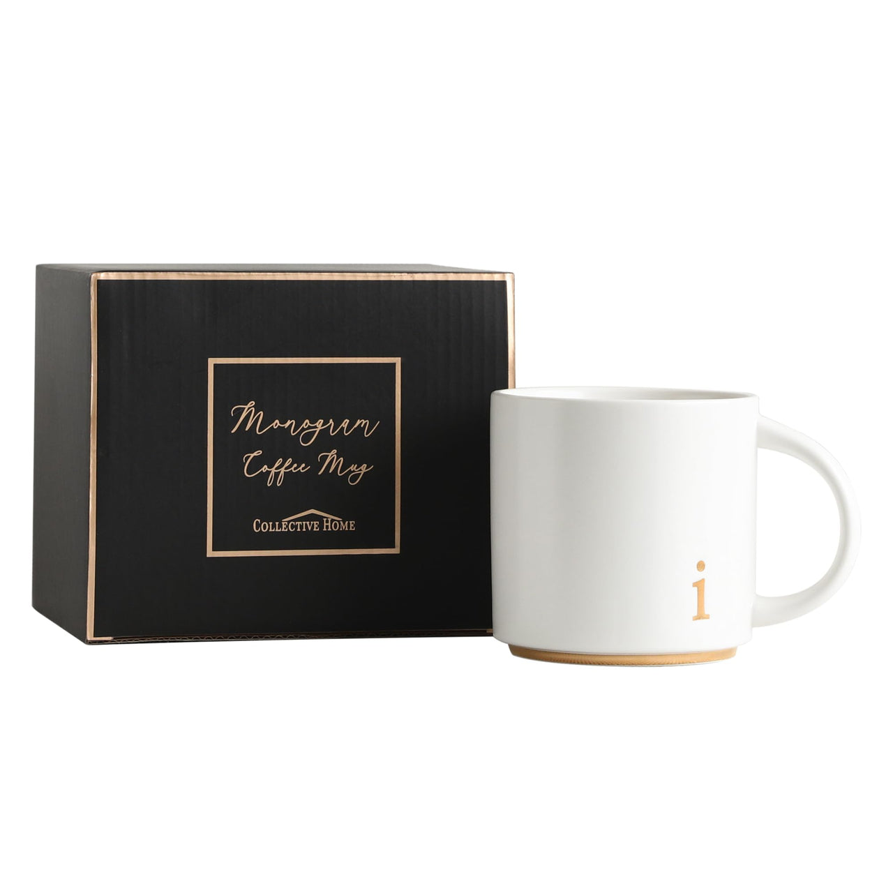 COLLECTIVE HOME - Monogram Ceramic Mugs, 15 oz Golden Initial Coffee Cups, Elegant Alphabet Tea Mugs, Elegant Personalized Mug with Gift Box, Luxurious Cups for Office and Home (i)