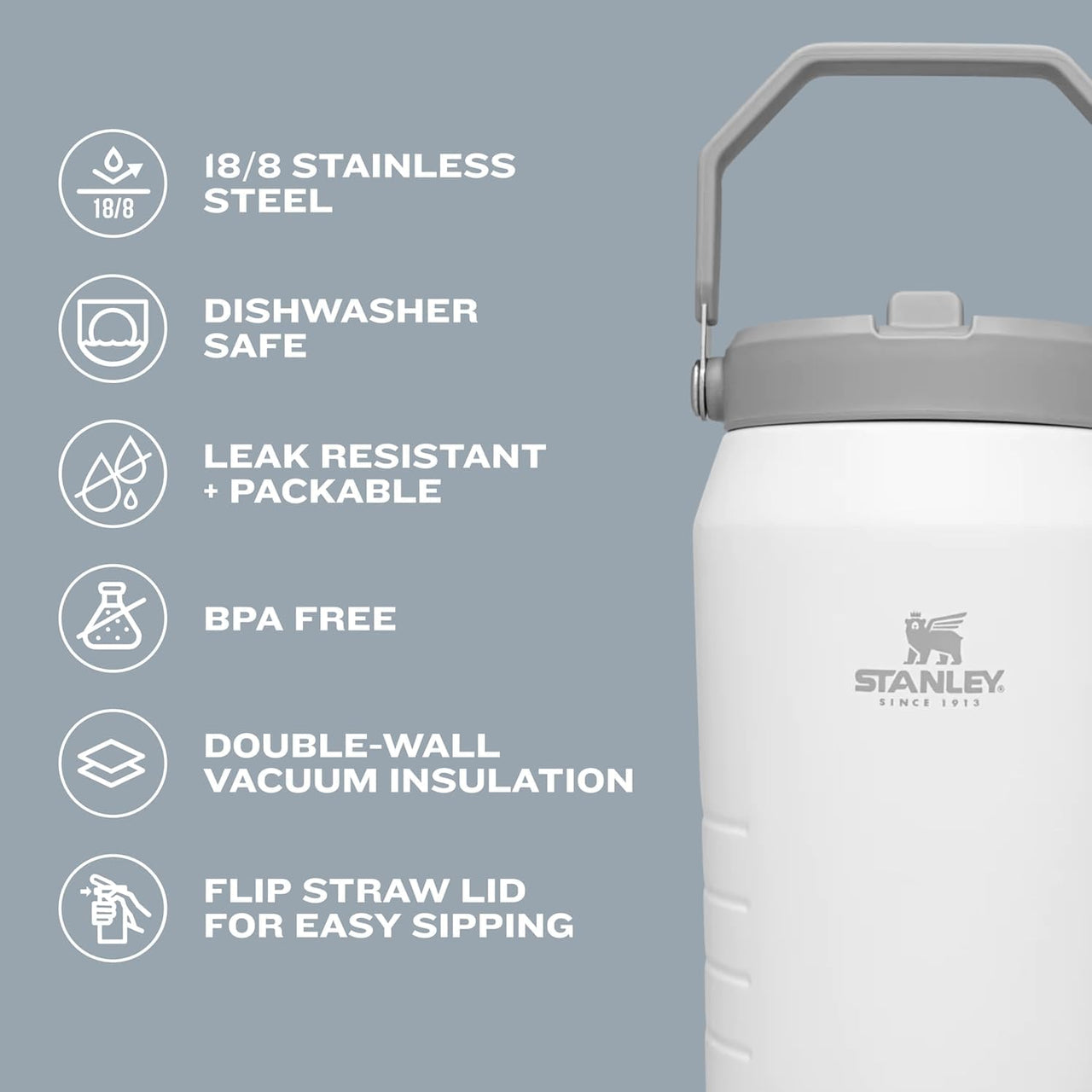 STANLEY IceFlow 2.0 Flip Straw Jug with Handle 40 oz | Twist On Lid and Flip Up Straw | Leakproof for Travel and Sports | Insulated Stainless Steel | BPA-Free | Black 2.0