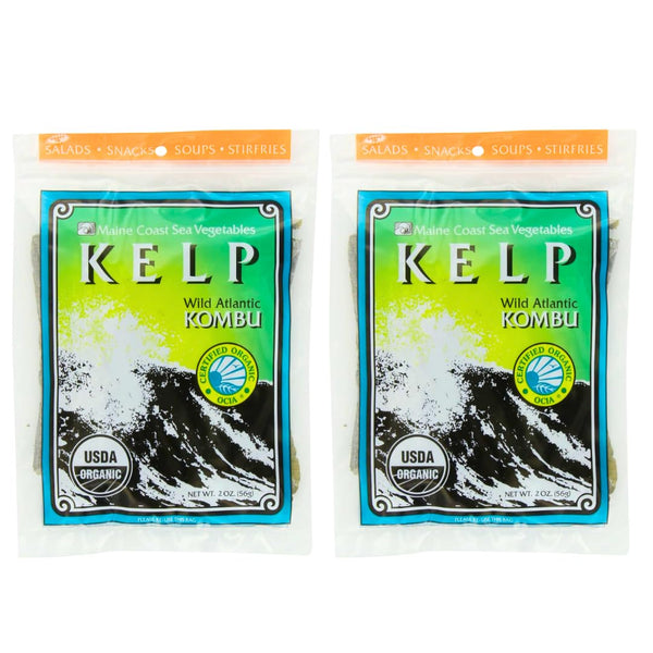 Maine Coast Sea Vegetables Kombu Sugar Kelp Leaf Bag | Organic Seaweed | Low Sodium Salt Alternative | Rich in Iodine | Ideal for Soups, Salads, Cooking | 2 Oz / 56 g (Pack of 2)