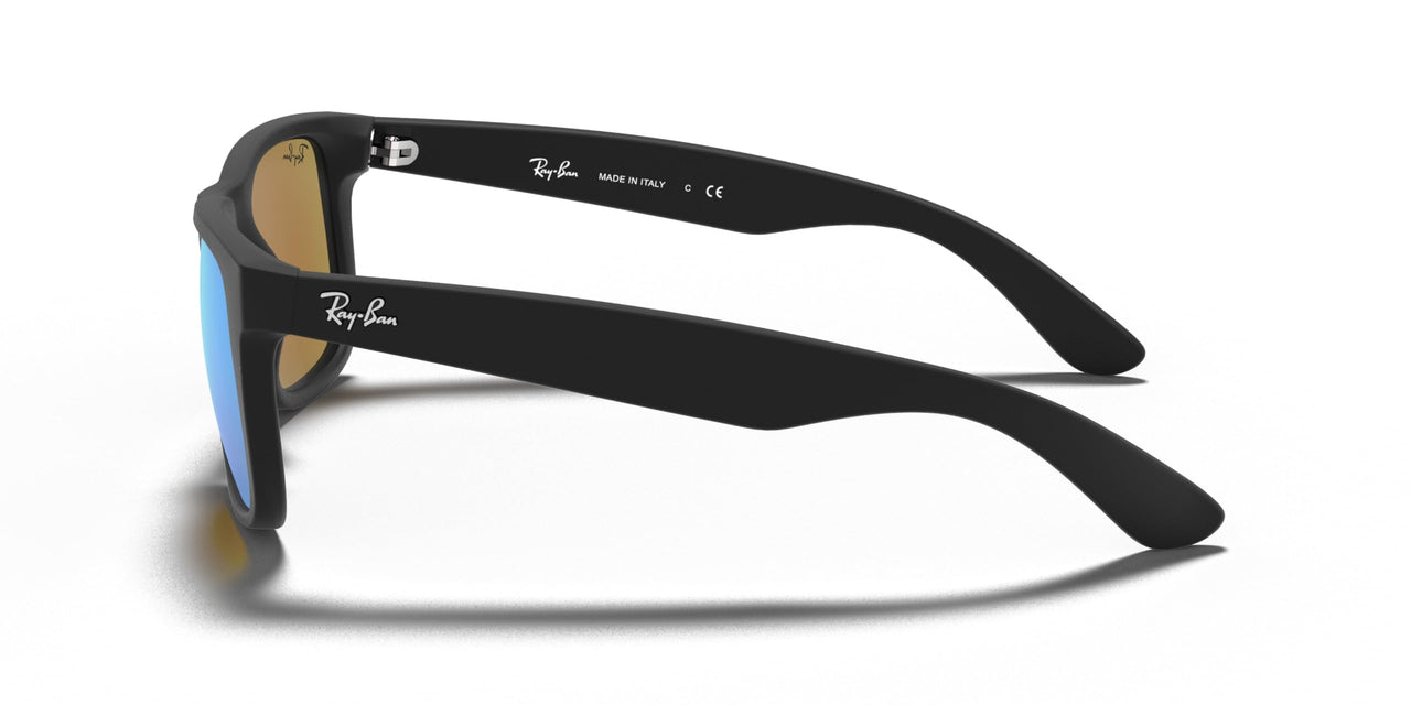Ray-Ban RB4165 Justin Rectangular Sunglasses, Rubber Black/Blue Flash, 55 mm