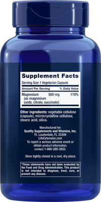 Thumbnail for Life Extension Magnesium Caps 500mg, 270 Capsules (Pack of 2) - Non-GMO, Mag Complex Supplement w/Oxide, Citrate, Succinate