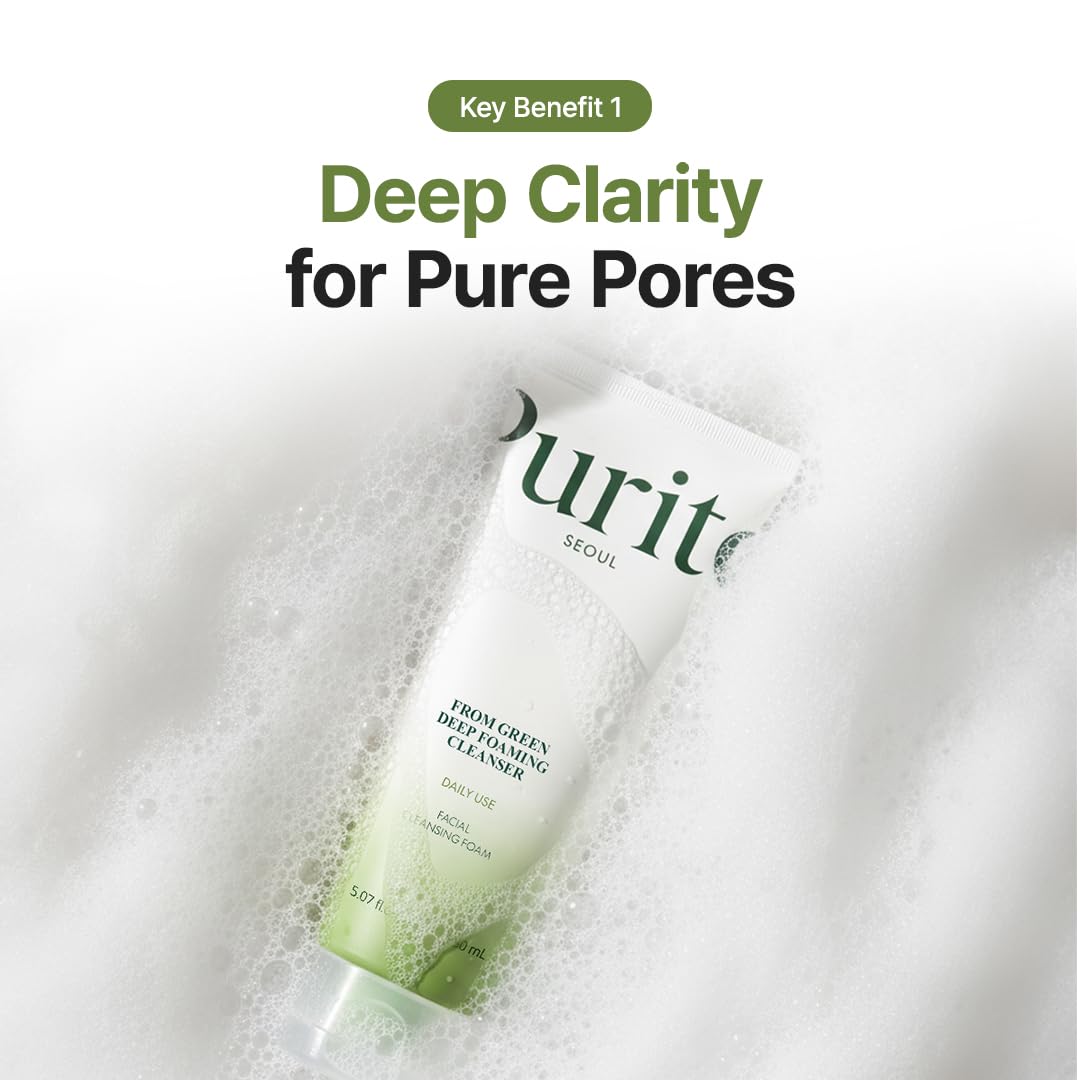 PURITO From Green Deep Foaming Cleanser 150ml / 5.07 fl.oz, pH 5.5, plant-based, natural ingredients, cruelty-free, Vegan