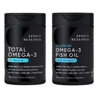 Thumbnail for Sports Research® Omega-3 Fish Oil Bundle - Total Omega-3 2200mg (Krill, Salmon & Pollock) + Triple Strength Fish Oil 1250mg - High EPA & DHA Supplement