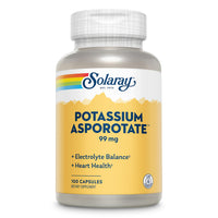 Thumbnail for Solaray Potassium Asporotate Chelated Supplement, Electrolyte Balance & Heart Health Support, 100 Servings, 100 Capsules