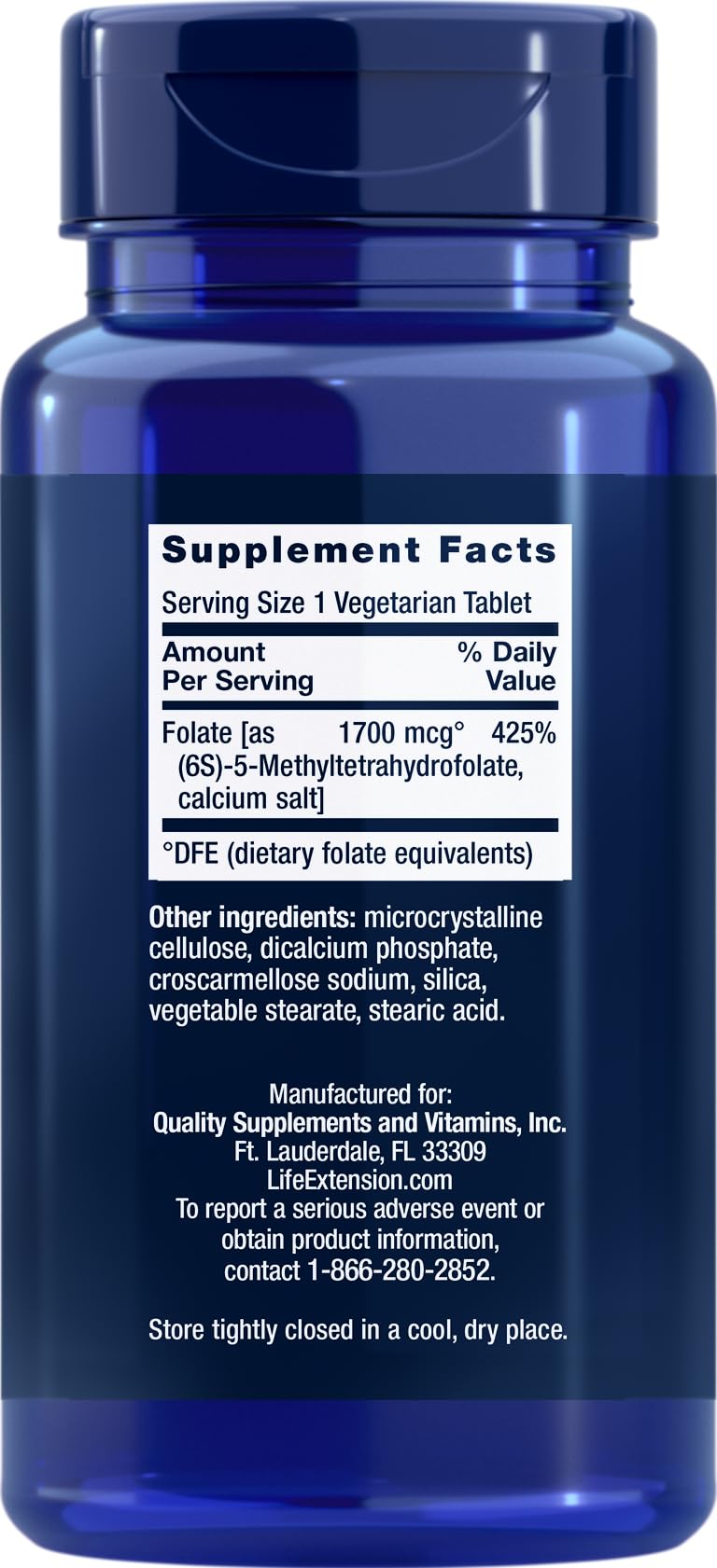 Life Extension Optimized Folate (L-Methylfolate) 1700 mcg DFE, 180 Veg Tablets