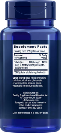 Thumbnail for Life Extension Optimized Folate (L-Methylfolate) 1700 mcg DFE, 180 Veg Tablets