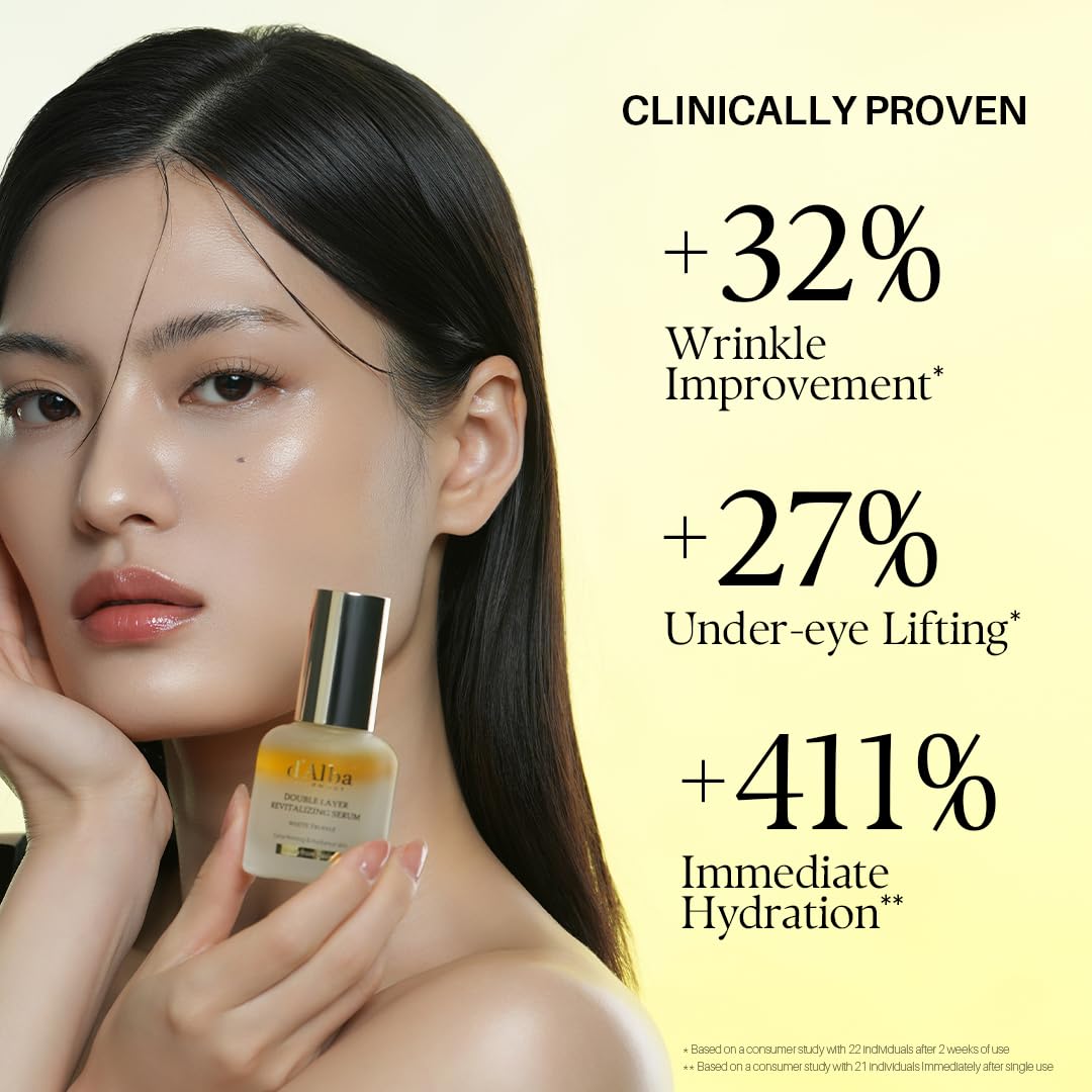 d'alba Piedmont Italian White Truffle Double Layer Revitalizing Serum (1.01 fl.oz), 100hr Hydration, Hyaluronic Acid and Centella Asiatica, Skin Firming and Tightening, Long-lasting Korean Skin Care