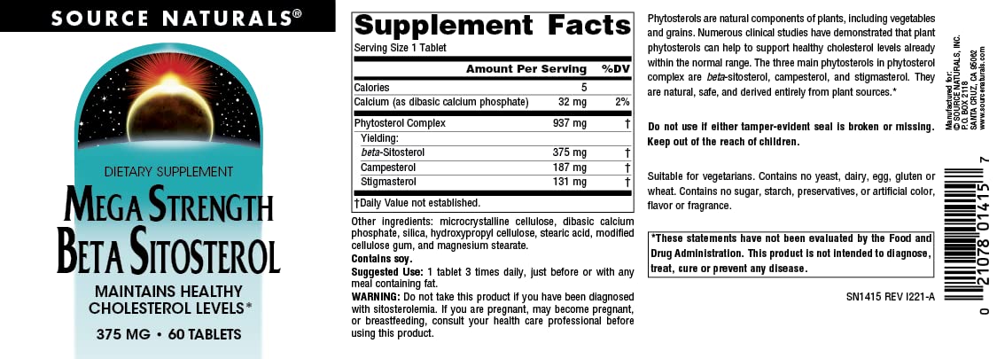 Source Naturals Mega Strength Beta Sitosterol 375mg - 60 Tablets