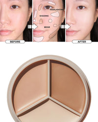 Thumbnail for THESAEM Cover Perfection Triple Pot Concealer - 02 Contour Beige for 3D Facial Contouring - 3-Color Multi Concealer Palette with Shading & Highlighting - Korean Makeup with Sweet Almond Oil