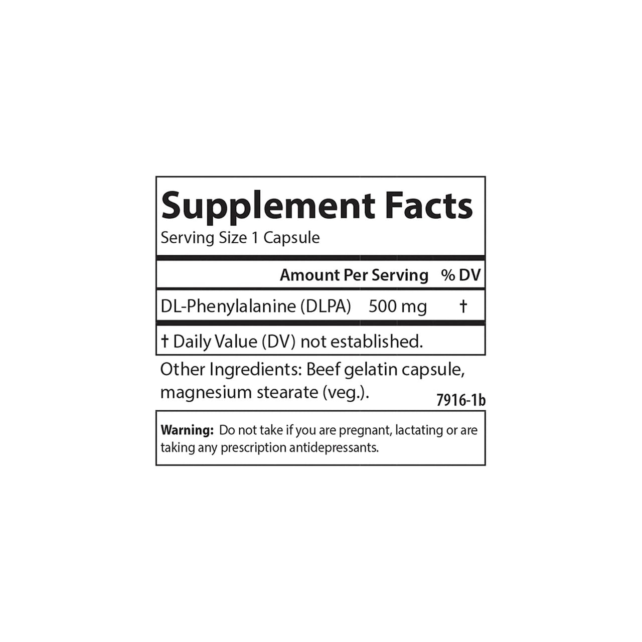 Carlson DLPA DL-Phenylalanine 500 mg Mood, Cognitive & Nervous System Support Supplement - 60 Capsules