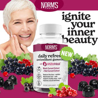 Thumbnail for Norm's Farms Elderberry Antioxidant Gummies - Daily Refresh w/MitoHeal, 500mg Red & Black Currant Extract - Sleep, Mood, Skin, Hair & Nail Support - USA Made, Vegan, Non-GMO, Gluten-Free - 45 Gummies