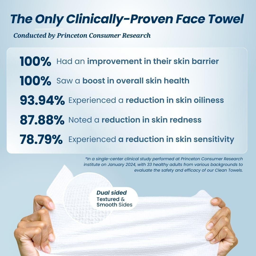 Clean Skin Club Clean Towels™, 100% USDA Biobased Dermatologist Approved Face Towel, Disposable Clinically Tested Face Towelette, Facial Washcloth, Makeup Remover Dry Wipes, Ultra Soft, 25 ct, 4 pack