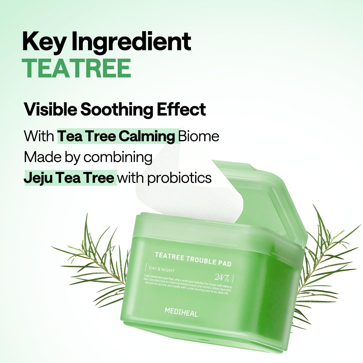 MEDIHEAL Teatree Trouble Pad - Square Cotton Facial Toner Pads with Tea Tree & Lactobacillus - Soothing to Calm Sensitive & Acne Prone Skin- Vegan Face Gauze 100