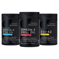 Thumbnail for Sports Research® Antarctic Krill Oil Omega 3 1000mg (Double Strength) with Phospholipids, Choline & Astaxanthin, Triple Strength Omega 3 Fish Oil Single-Source Wild Alaska Pollock 1250mg, Vitamin D3 K
