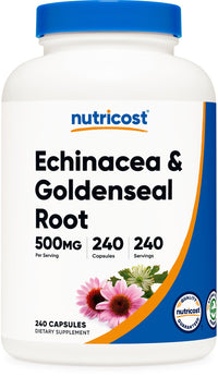 Thumbnail for Nutricost Echinacea & Goldenseal Root, 500mg, 240 Capsules - Vegetarian Caps, Non GMO, Gluten Free