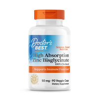 Thumbnail for Doctor's Best High Absorption Zinc Bisglycinate 50mg High Potency Supporting Enhancing Immune System Antioxidant VC, 90 Count