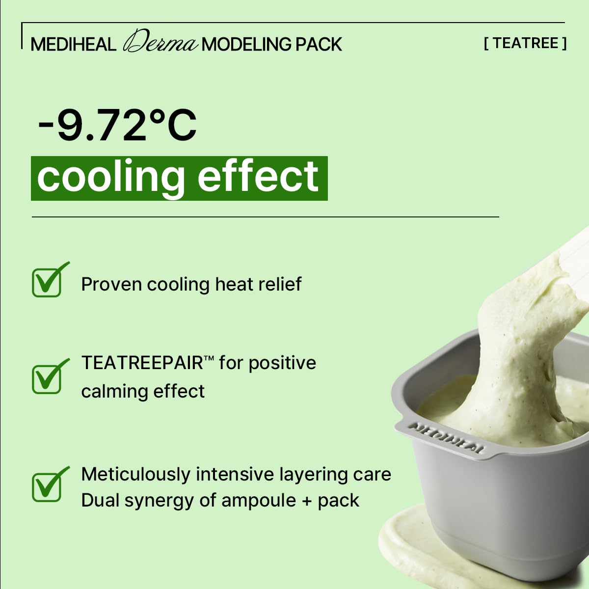 Mediheal Derma Modeling Pack Teatree*2 - Rapid Cooling For Soothing Skin - Easy DIY Home Spa Kits, Hydrating Icy Jelly Mask For Skin Refreshment