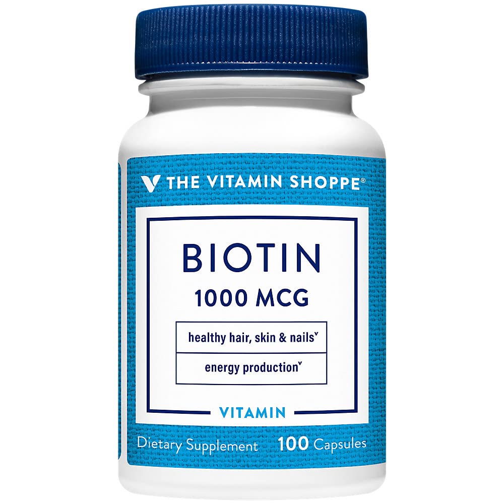 The Vitamin Shoppe Biotin 1MG - Hair Growth, Skin Health & Nail Strength Support, High Potency B Vitamin (100 Capsules)