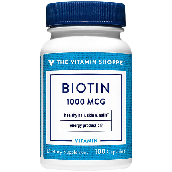 The Vitamin Shoppe Biotin 1MG - Hair Growth, Skin Health & Nail Strength Support, High Potency B Vitamin (100 Capsules)