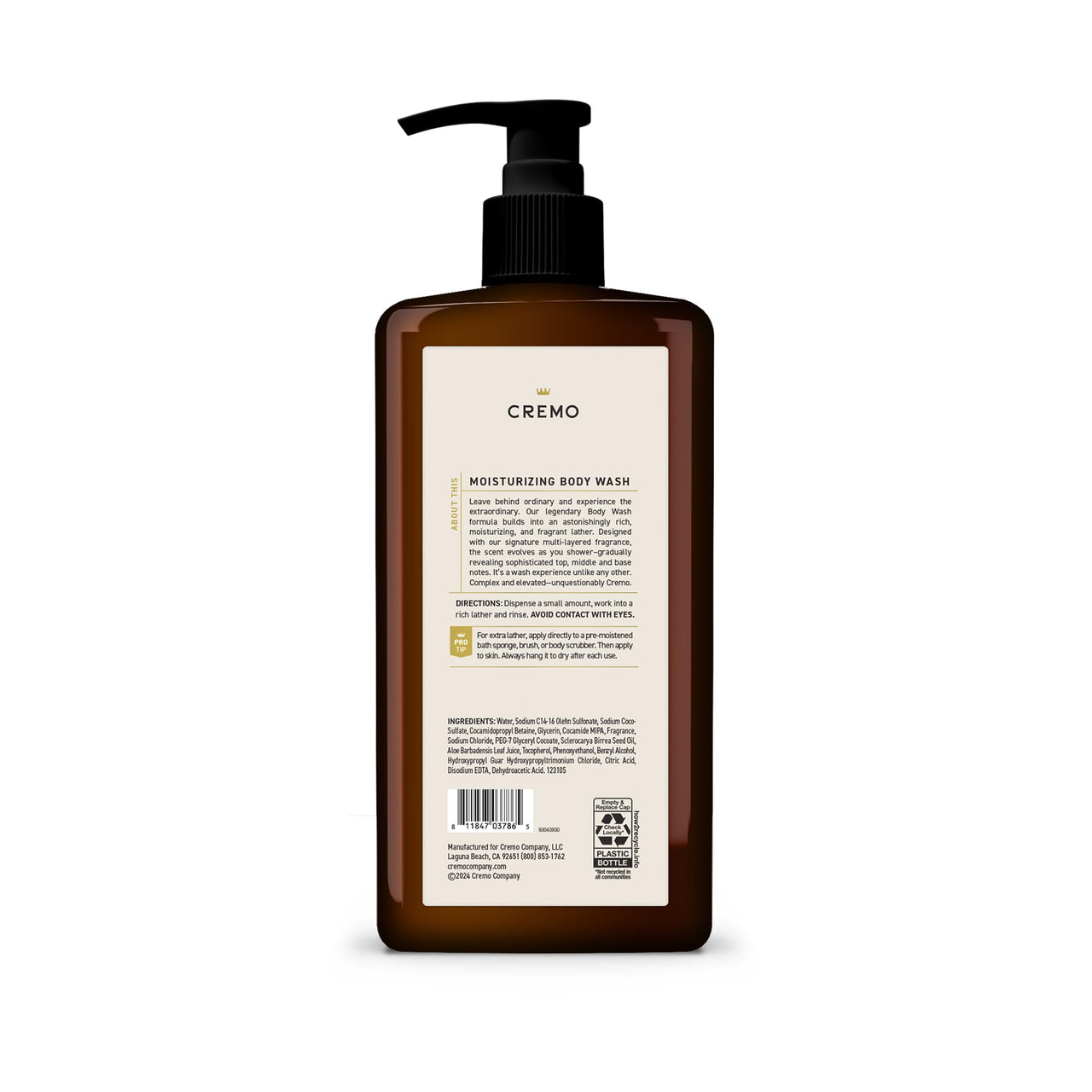 Cremo Rich-Lathering Italian Bergamot Body Wash for Men, 32 Fl Oz