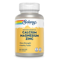 Thumbnail for SOLARAY Calcium Magnesium Zinc Supplement - with Calcium 1000mg, Magnesium 500mg - Bone Health, Muscle Function, Heart Health and Immune Support - Vegan, 60 Day Guarantee, 25 Servings, 100 VegCaps