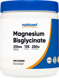 Thumbnail for Nutricost Magnesium Bisglycinate Powder (Unflavored, 250 Grams) - Non-GMO, Vegan Supplement