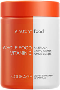 Thumbnail for Codeage Whole Food Vitamin C Supplement - Acerola Cherry, Camu Camu, Amla Berry & Rose HIPS Blend - Citrus Bioflavonoids - Instantfood Energy Vitamins - 500mg Vitamin C Pills - Non-GMO - 60 Capsules