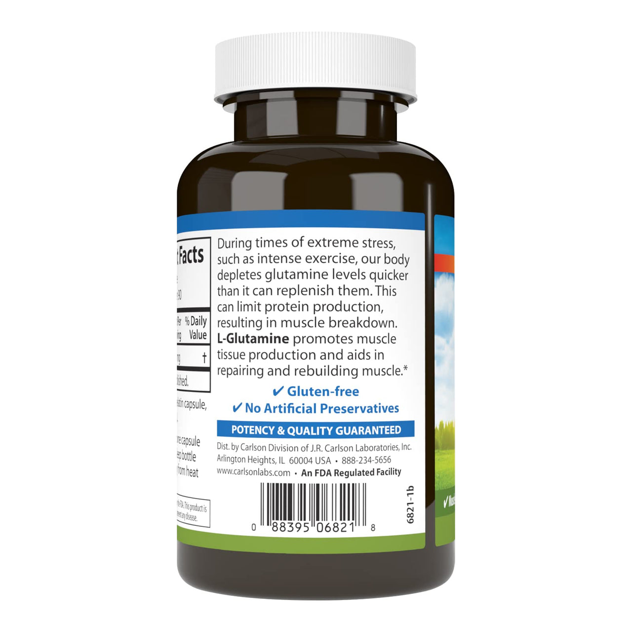 Carlson - L-Glutamine, Free-Form Amino Acid, 750 mg, Muscle Tissue Production, 90 Capsules