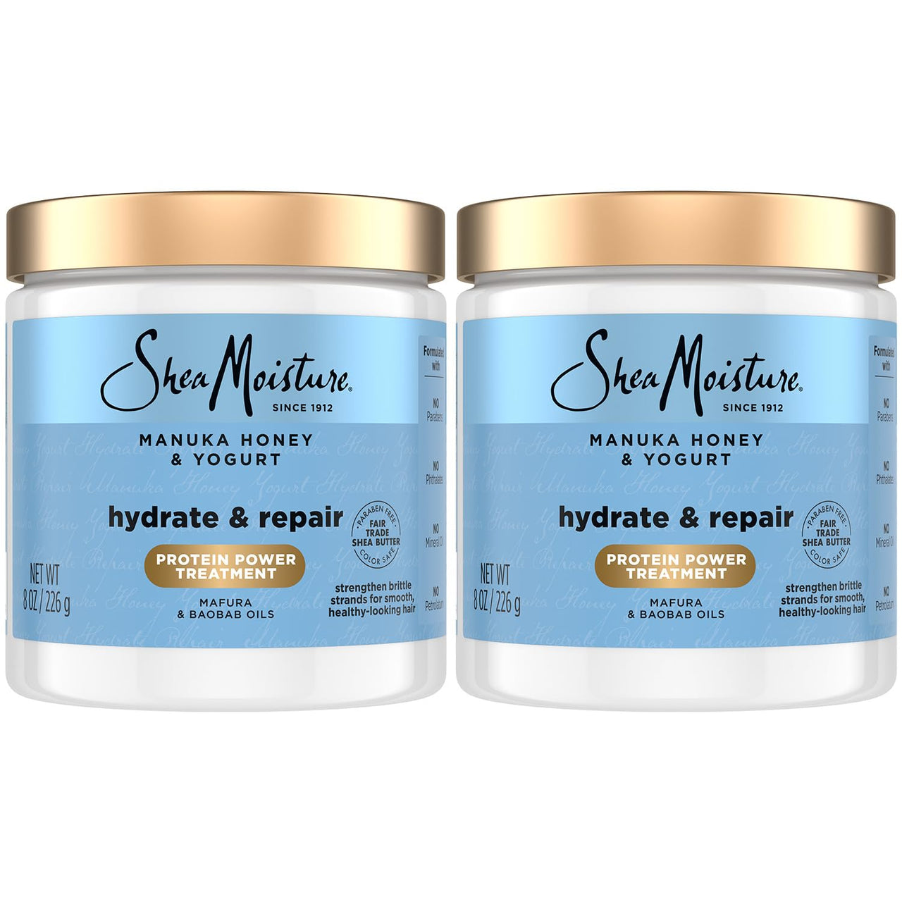 Shea Moisture Hair Mask 2-Pack, Manuka Honey & Yogurt Hydrate & Repair Protein Power Treatment, Deep Conditioner for Dry, Damaged Hair, 8 Oz Ea
