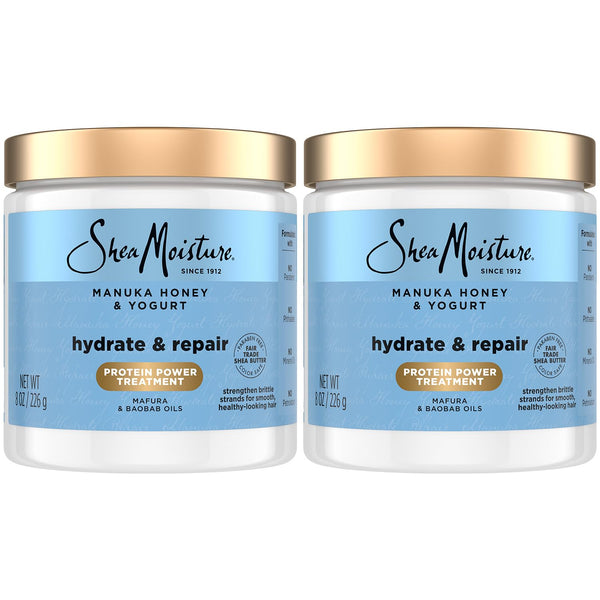 Shea Moisture Hair Mask 2-Pack, Manuka Honey & Yogurt Hydrate & Repair Protein Power Treatment, Deep Conditioner for Dry, Damaged Hair, 8 Oz Ea