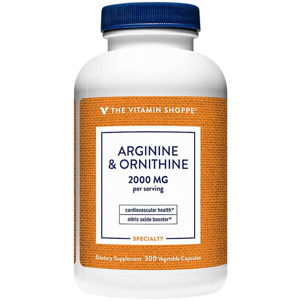 L-Arginine & Ornithine a" Supports Cardiovascular Health & Nitric Oxide Booster a" 2,000 MG (300 Vegetable Capsules)