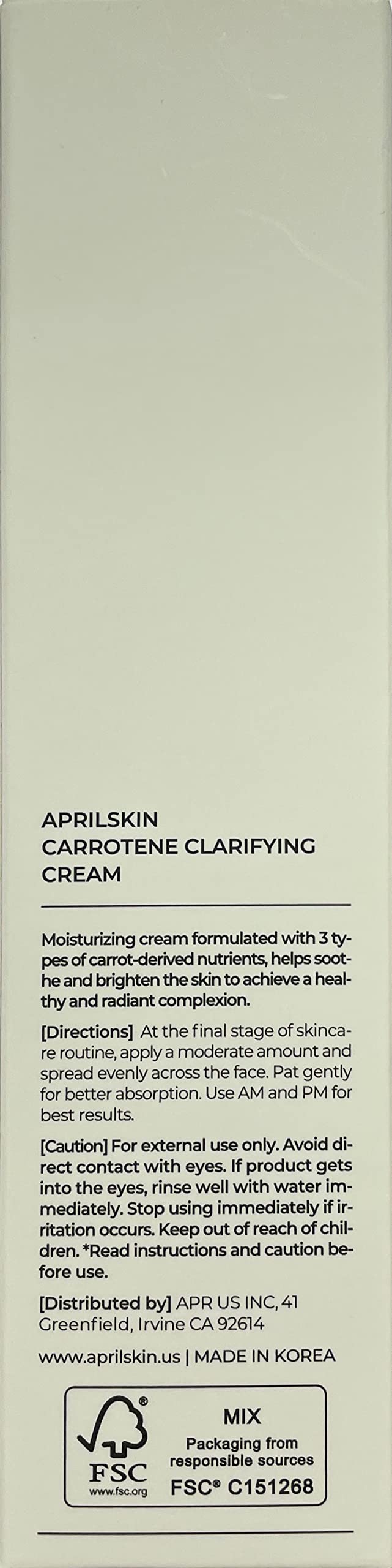 APRILSKIN Carrotene Clarifying Cream | Oily, sensitive, blemish-pron skin| Removes blemishes, balancing & skin protecting with M-Peptide | 2.02 oz | No sulfates and artificial fragrance