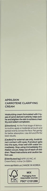 Thumbnail for APRILSKIN Carrotene Clarifying Cream | Oily, sensitive, blemish-pron skin| Removes blemishes, balancing & skin protecting with M-Peptide | 2.02 oz | No sulfates and artificial fragrance