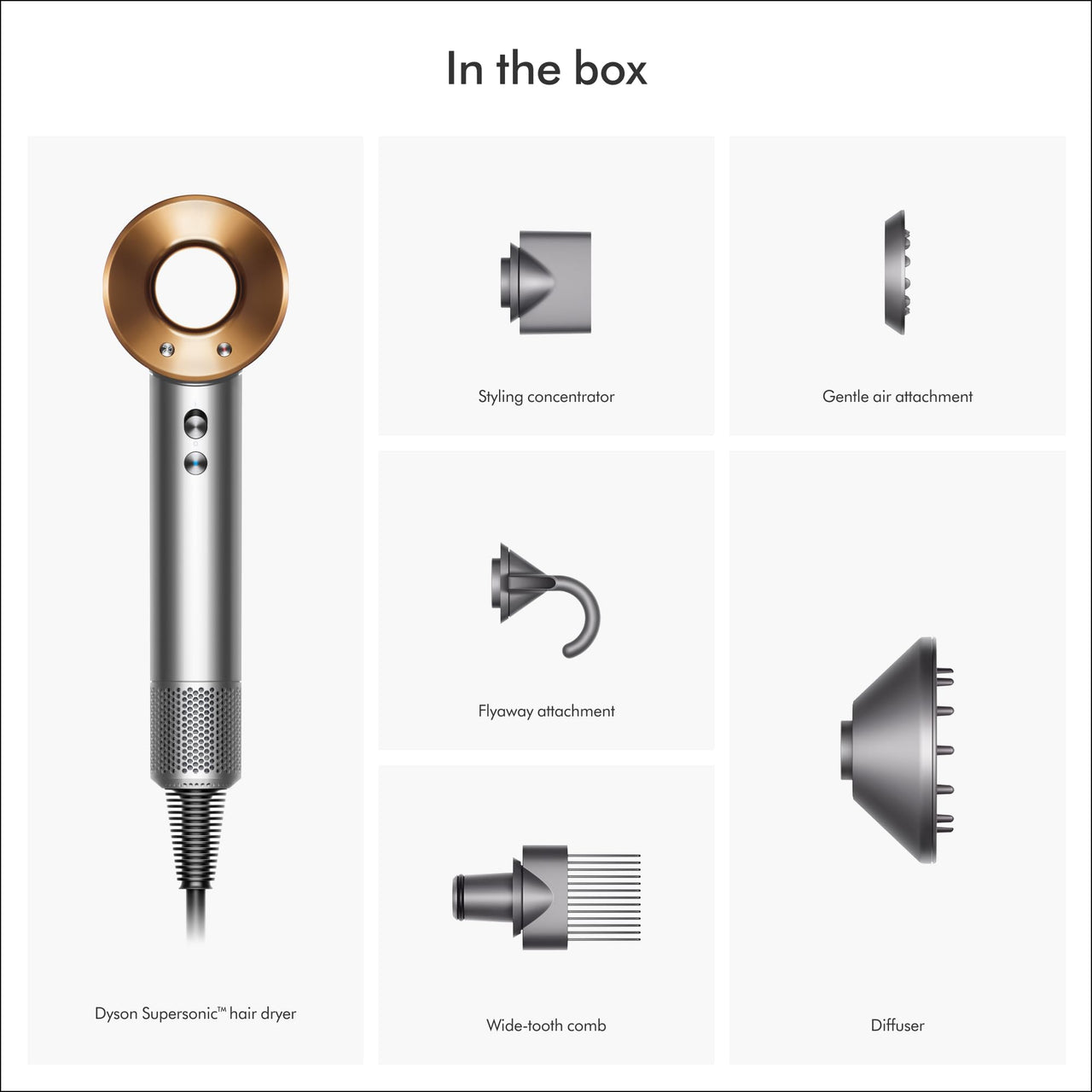 Dyson Supersonic™ Hair Dryer, No Heat Damage, 5 attachments with Diffuser & Styling Concentrator, Precision Styling Blow Dryer, All Hair Types