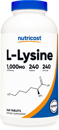 Thumbnail for Nutricost L-Lysine 1000mg, 240 Tablets - Gluten Free, Non-GMO, and Vegetarian Friendly