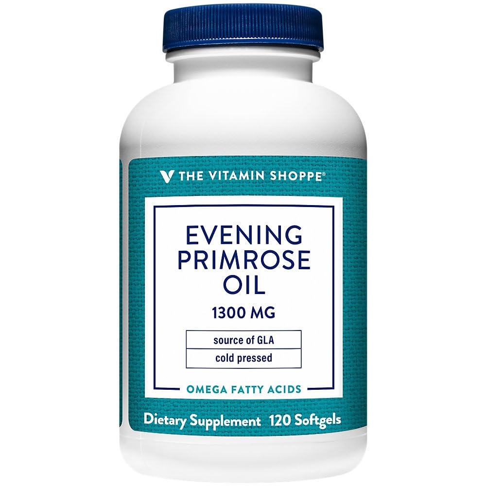 The Vitamin Shoppe Evening Primrose Oil 1300mg - GLA Omega-6 | Women's Hormonal Balance | 120 Softgels | Cold-Pressed