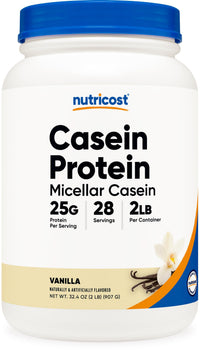 Thumbnail for Nutricost Casein Protein Powder 2lb Vanilla - Micellar Casein, Gluten Free, Non-GMO