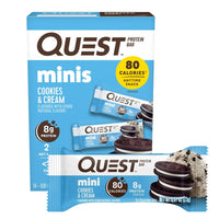 Thumbnail for Quest Nutrition Mini Cookies & Cream Protein Bars, 8g Protein, 1g Sugar, 2g Net Carbs, Gluten Free, 14 Count