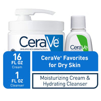 Thumbnail for CeraVe Moisturizing Cream & Hydrating Facial Cleanser Skin Care Set, Combo Pack For Dry Skin Relief, Travel Essentials, 1oz Cleanser + 16oz Cream With Pump