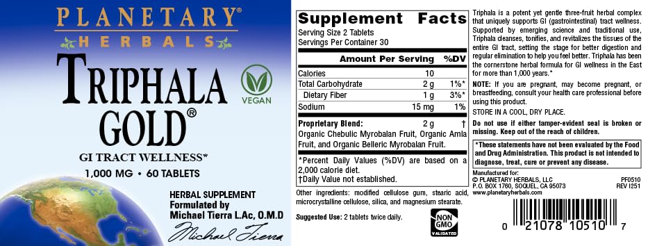 Planetary Herbals Triphala Gold 1000mg - 60 Tablets