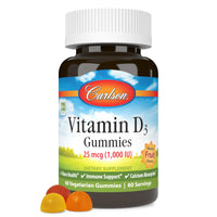 Thumbnail for Carlson - Vitamin D3 Gummies, 1000 IU (25 mcg), Bone Health, Immune Support & Calcium Absorption, Natural Fruit Flavors, 60 Vegetarian Gummies