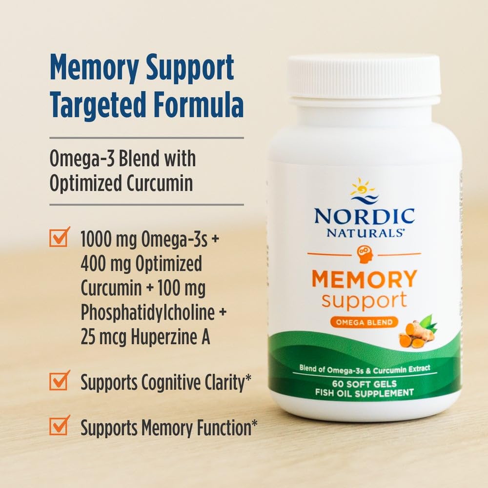 Nordic Naturals Memory Support with Curcumin - 60 Soft Gels - 1000 mg Omega-3 + 400 mg Optimized Curcumin - Memory, Cognition - Contains Phosphatidylcholine & Huperzine A - Non-GMO - 30 Servings