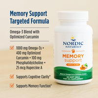 Thumbnail for Nordic Naturals Memory Support with Curcumin - 60 Soft Gels - 1000 mg Omega-3 + 400 mg Optimized Curcumin - Memory, Cognition - Contains Phosphatidylcholine & Huperzine A - Non-GMO - 30 Servings