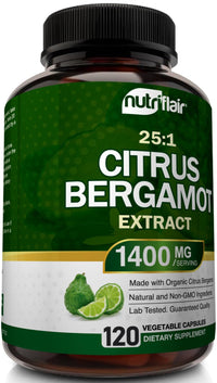 Thumbnail for NutriFlair Organic Citrus Bergamot 1400mg, 120 Capsules - 25:1 Bergamia - Essential Oil and Citrus Bioflavonoids - Natural Heart Health Supplements for Women and Men - Non-GMO Pills