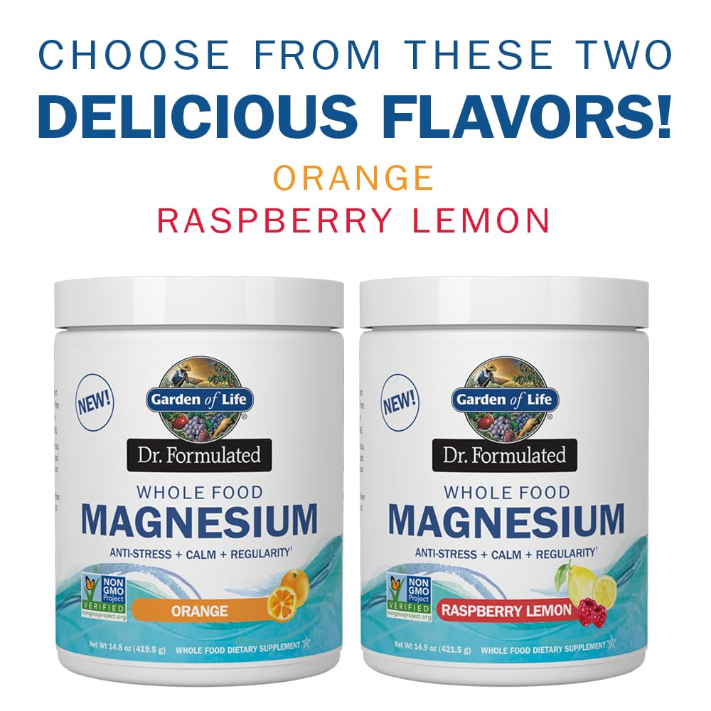 Garden of Life Whole Food Magnesium Powder, 421.5g - Raspberry Lemon, Vegan, Gluten & Sugar Free